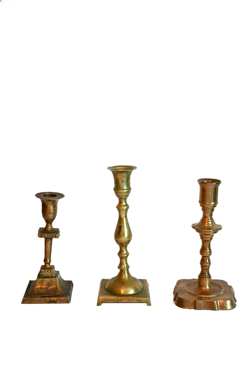 Brass Single Candlestick Medium Square Hire Haus