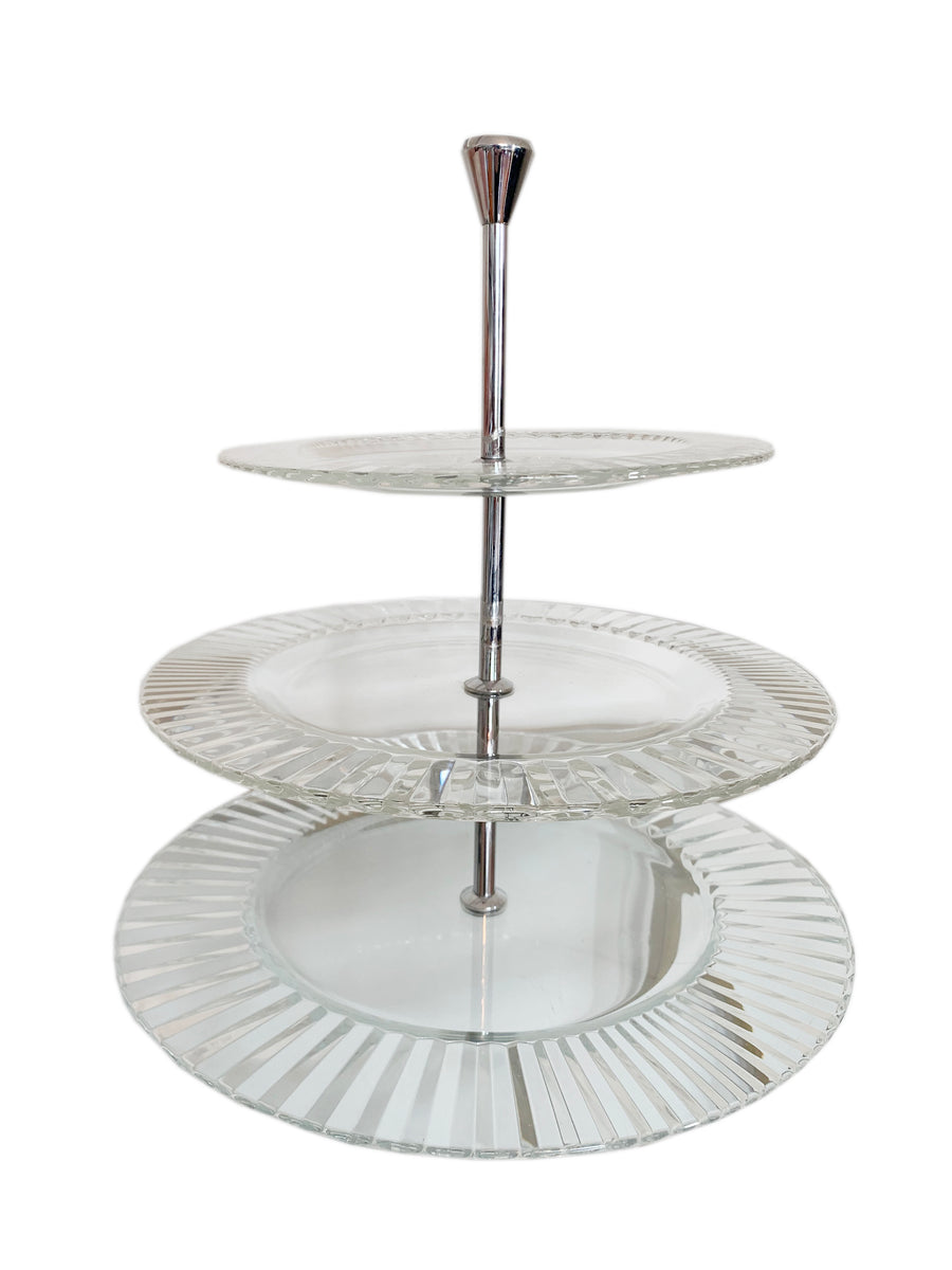 Cake Stand Glass Ribbed 3 Tiered Hire Haus