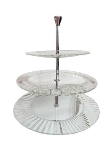 Cake Stand - Glass Ribbed 3 Tiered