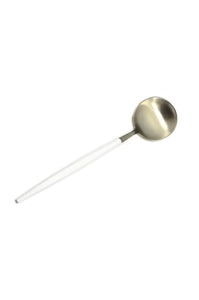 Cutlery - Silver & White Dessert Spoon